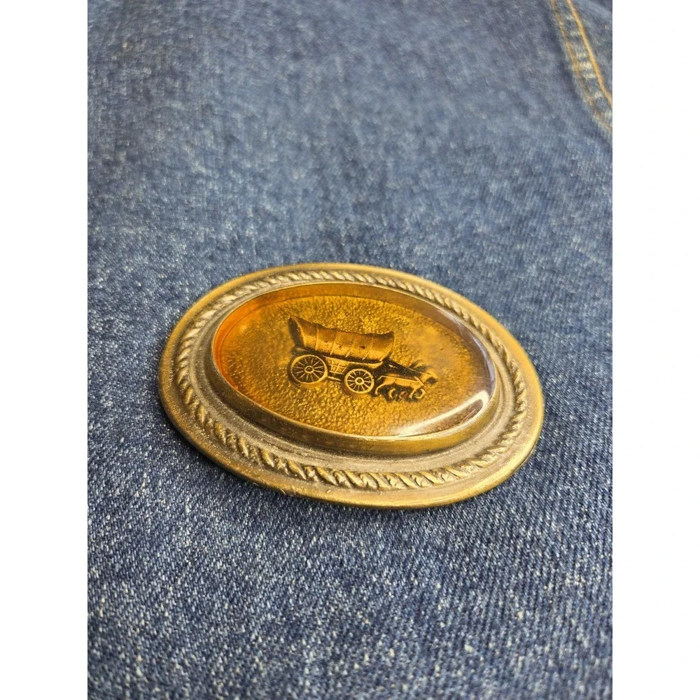 Vintage Western Wagon Brass Belt Buckle - Embedded Wagon Rare Find